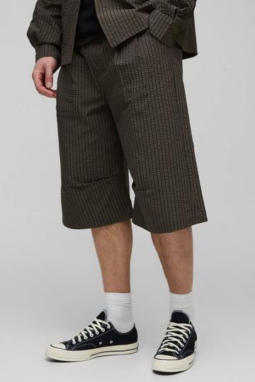 Tall Check Ripstop Pleat Knee Baggy Shorts charcoal