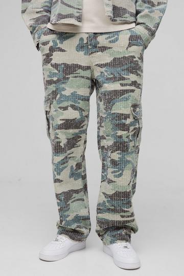 Tall Gebleekte Baggy Camouflage Print Cargo Jeans khaki