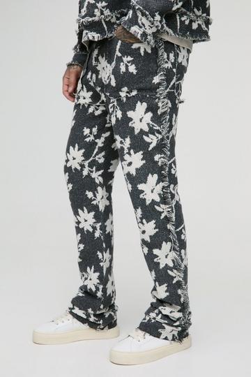 Tall Floral Tapestry Stacked Flared Trousers grey