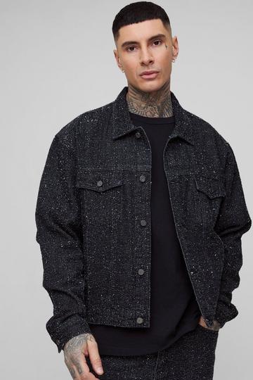 Tall Textured Denim Boxy Oversized Jacket black