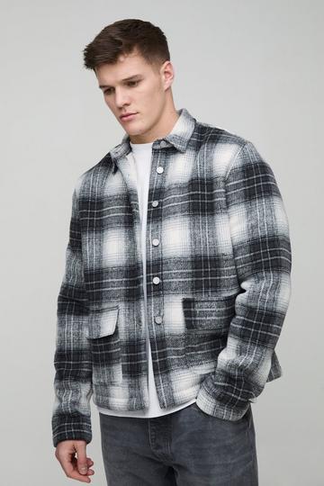 Tall Borg Lined Brushed Check Oversized Overshirt black