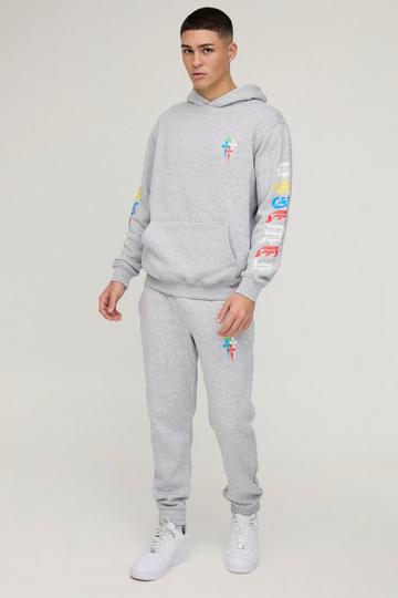 Cross Printed Hooded Tracksuit grey