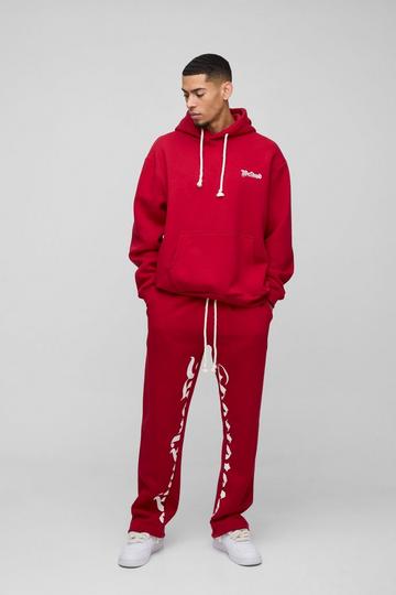 Oversized Worldwide Gusset Twisted Drawcord Tracksuit red