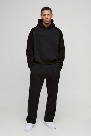 Oversized Boxy Official Embossed Colour Block Hooded Tracksuit black