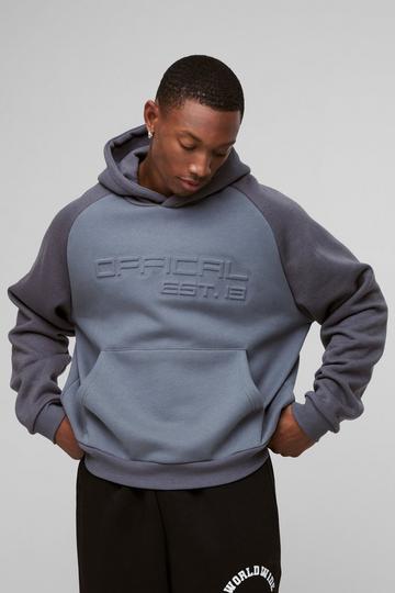 Charcoal Grey Oversized Boxy Official Embossed Colour Block Hoodie