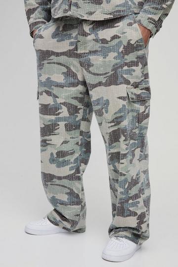 Plus Gebleekte Baggy Camouflage Print Cargo Jeans khaki