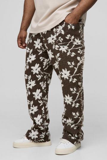 Plus Floral Tapestry Stacked Flared Trousers chocolate