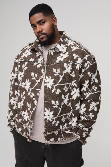 Plus Floral Tapestry Oversized Overshirt chocolate