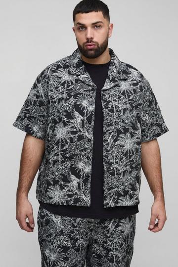 Plus Tropical Tapestry Oversized Revere Shirt black