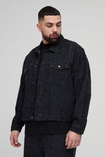 Plus Textured Denim Boxy Oversized Jacket black