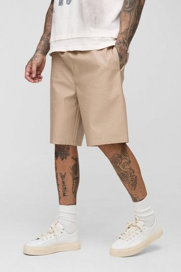 Stone Beige Tall Woven PU Pocket Detail Shorts