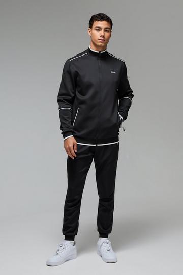 Man Sport Track Top and Cuffed Jogger Tracksuit black