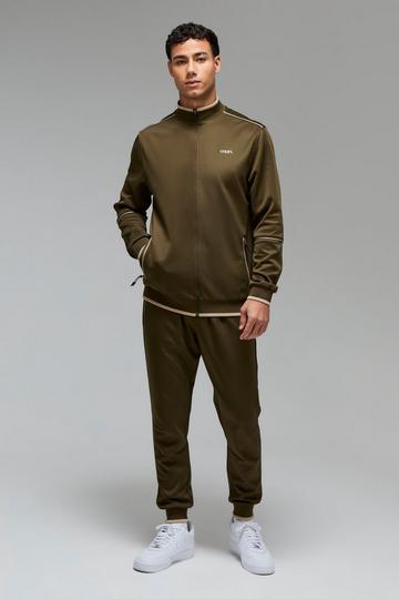 Khaki Man Sport Track Top and Cuffed Jogger Tracksuit