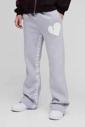 Baggy Flared Hartjes Joggingbroek Met Reliëf, Reliëf En Gusset grey