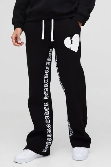 Baggy Flared Hartjes Joggingbroek Met Reliëf, Reliëf En Gusset black