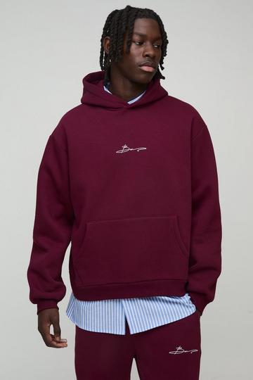 Oversized Boxy Man Print Hoodie burgundy