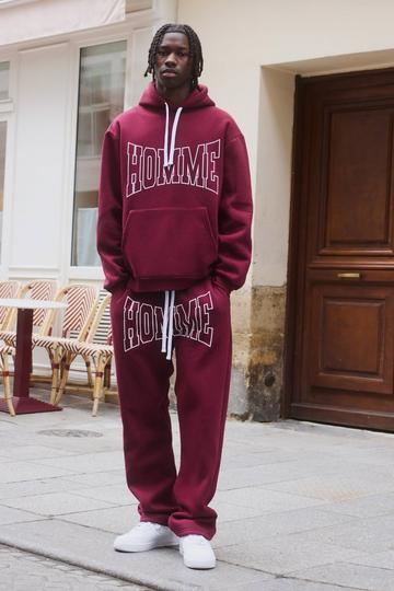 Oversized Fit Homme Print Tracksuit burgundy