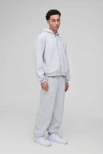 Oversized Boxy Homme Print Zip Through Hooded Tracksuit grey marl