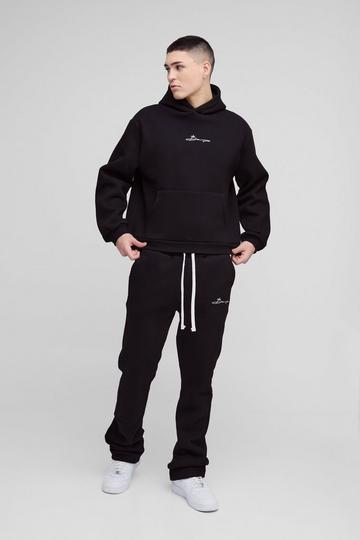 Oversized Boxy Man Print Flare Stacked Hooded Tracksuit black