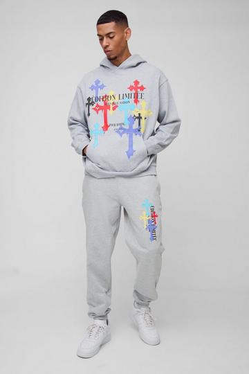 Oversized Trainingspak Met Kruis En Capuchon grey