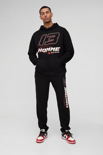 Oversized 13 Homme Print Hooded Tracksuit black