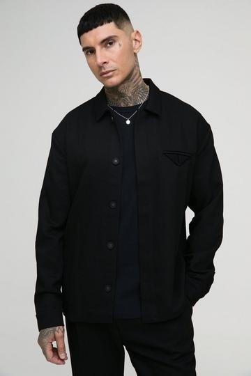 Tall Twill Pocket Detail Regular Fit Overshirt black