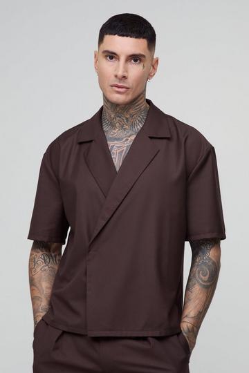 Tall Tailored Boxy Wrap Shirt chocolate