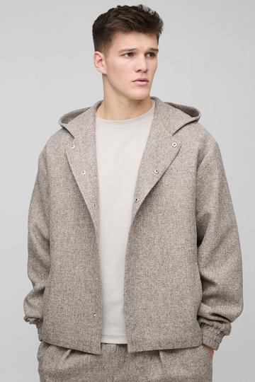 Tall Oversized Boucle Hooded Button Up Overshirt taupe