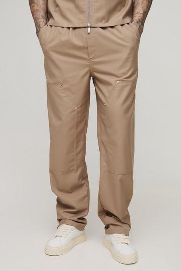 Stone Beige Tall Straight Leg Carpenter Detail Trousers