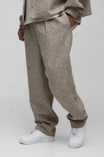 Plus Getailleerde Bouclé Broek Met Elastische Taille taupe