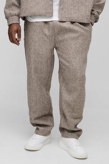Plus Straight Leg Boucle Elasticated Waist Trousers taupe
