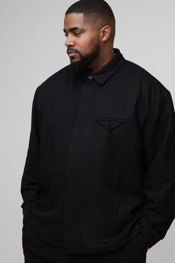 Plus Twill Pocket Detail Regular Overshirt black