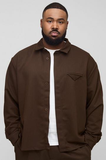 Plus Regular Fit Twill Pocket Detail Overshirt chocolate