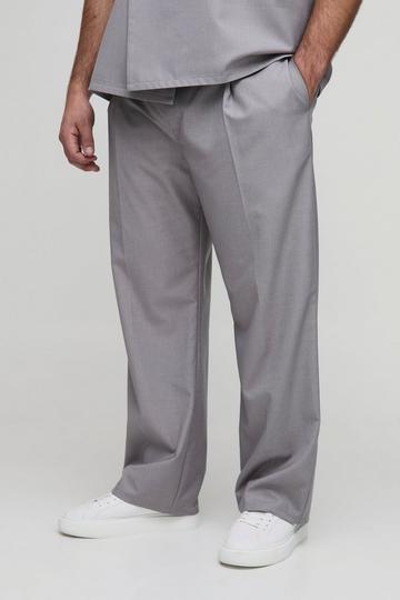 Plus Relaxed Fit Tailored Belted Pleat Trousers grey