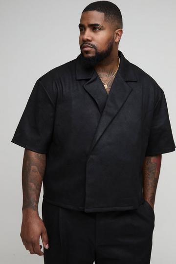Black Plus Faux Suede Tailored Regular Fit Wrap Shirt