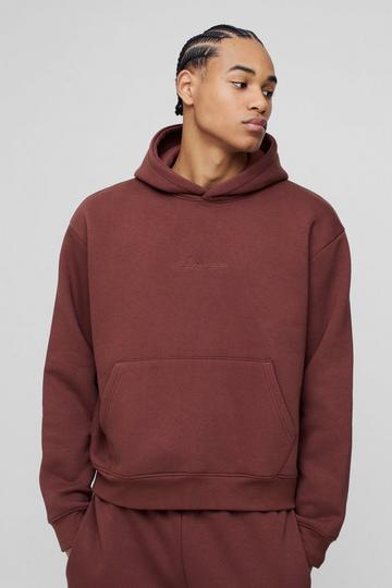 330GSM Oversized Boxy BM Signature Hoodie chocolate