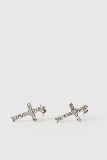 Silver Iced Cross Earrings