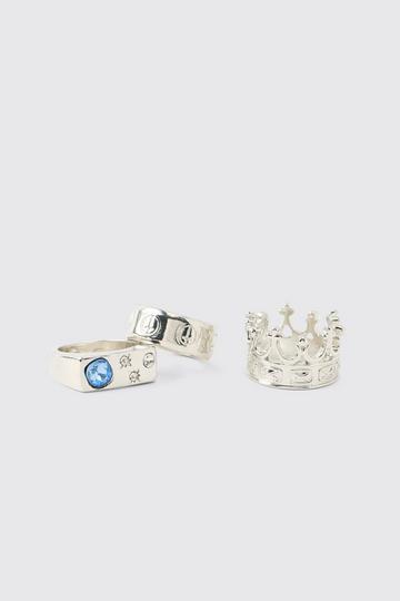 Silver Crown Silver Rings 3 Pack