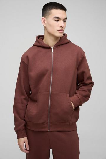 Chocolate Brown 330GSM Oversized Basic Zip Through Hoodie