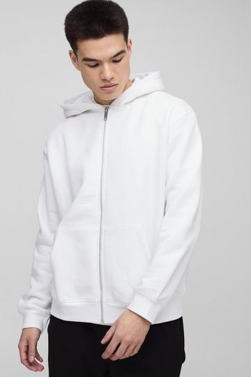 330GSM Oversized Basic Zip Through Hoodie white