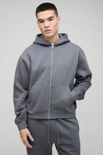 330GSM Oversized Boxy Zip Through Hoodie charcoal