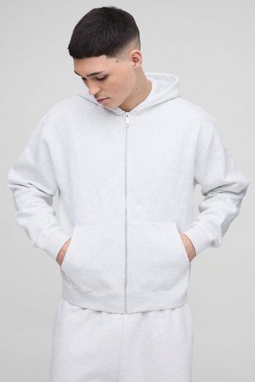 Grey 330GSM Oversized Boxy Zip Through Hoodie