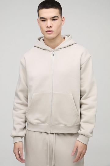 330GSM Oversized Boxy Zip Through Hoodie stone