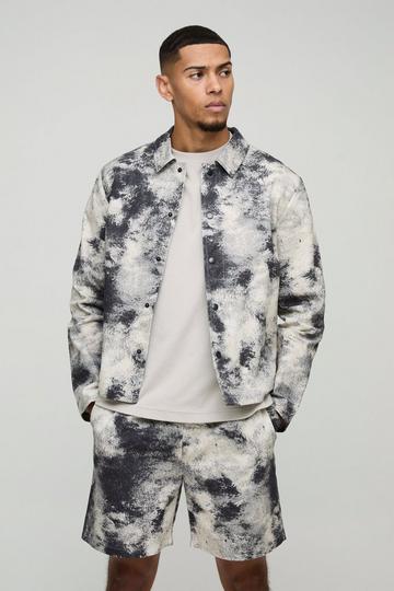 Oversized Abstract Printed Twill Overshirt black