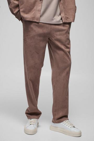 Straight Leg Suedette Pintuck Elasticated Waist Trouser chocolate