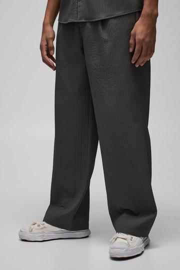 Straight Fit Technical Pleated Half Fixed Waistband Trouser charcoal