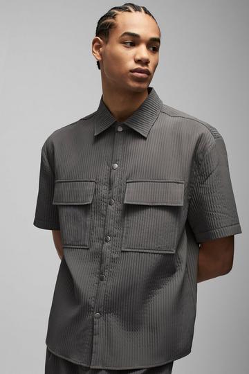 Oversized Technical Pleated Cargo Pocket Shirt charcoal