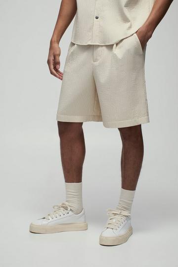 Stone Beige Oversized Technical Pleated Half Fixed Waistband Short