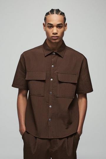 Oversized Technical Pleated Cargo Pocket Shirt chocolate