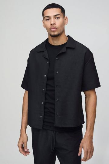 Oversized Boxy Abstract Padded Revere Shirt black